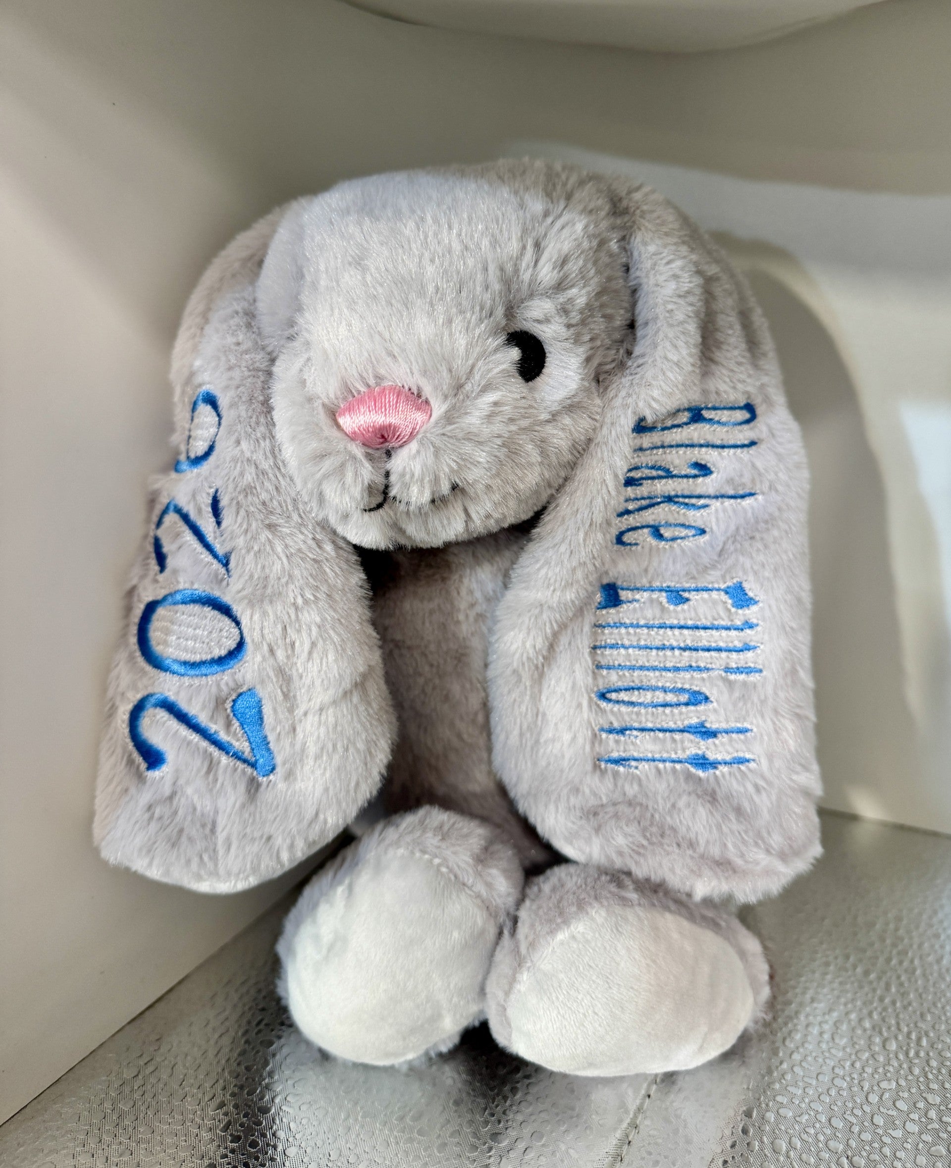 15" Grey Easter Bunny w/Embroiderable Ears